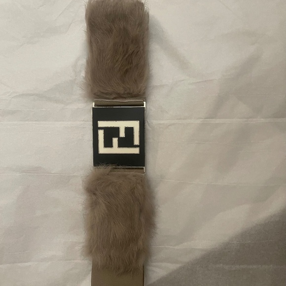 Fendi FF Elastic and FUR Belt Double F ITALY 23.5 inches STRETCH - Picture 2 of 16